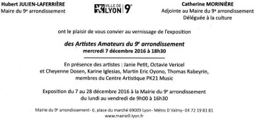 7/28 décembre Vernissage/Exposition Mairie du 9ème Lyon.