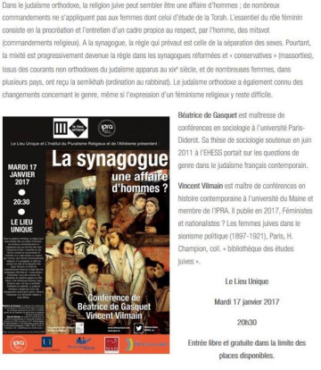 CONF: La synagogue, une affaire d’hommes ?