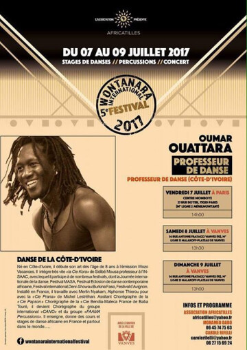 #Festival Wontanara, Stage avec Oumar Ouattara Afro-Trad Ivoirienne les 7-8-9 Juillet 2017 à Paris Centre Momboye & Vanves