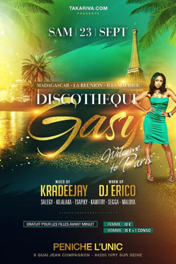 ★ Sam 23 Sept 回回回 Discothèque Gasy 回回回 974 Mauritius 回 Paris ★