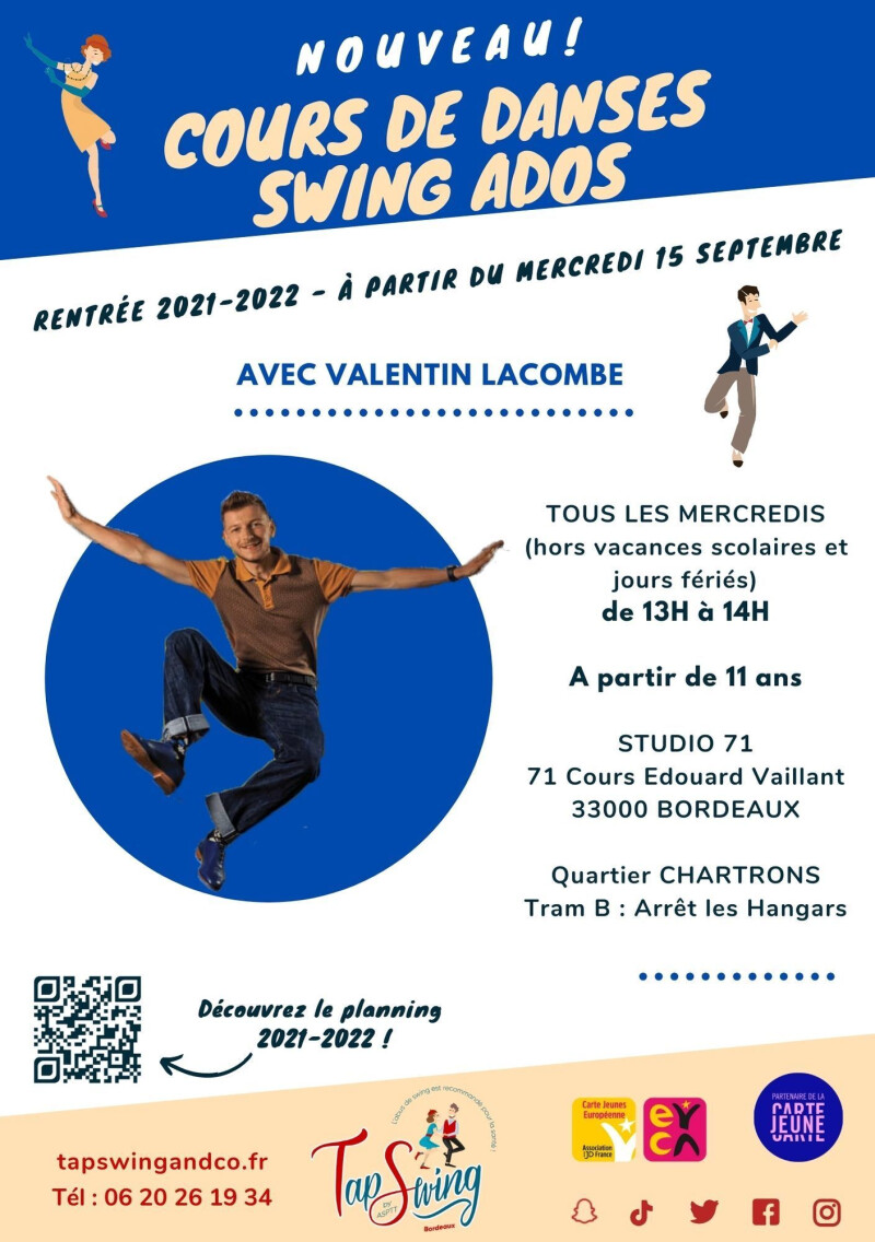 RENTREE : Cours de danses SWING pour ADOLESCENTS à partir de 11 ans DEBUTANT - gratuit