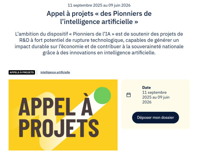 Appel à projets « Les Pionniers de l’intelligence artificielle »