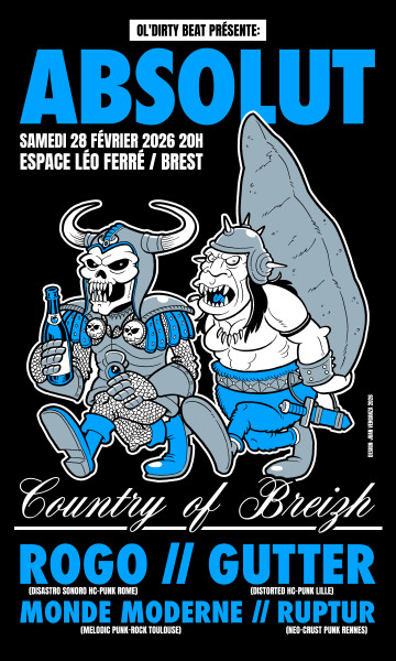 Concert Punk: ROGO (Italie) GUTTER (Lille) MONDE MODERNE (Toulouse) RUPTUR (Rennes)