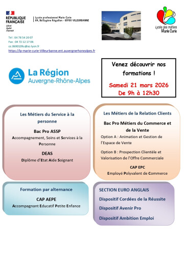 Journée Portes Ouvertes - Lycée professionnel Marie Curie