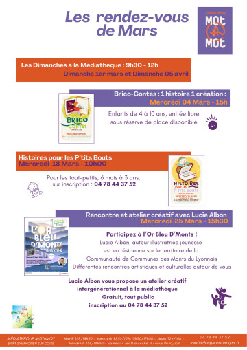 Médiathèque Mot@Mot - Les animations du mois de mars