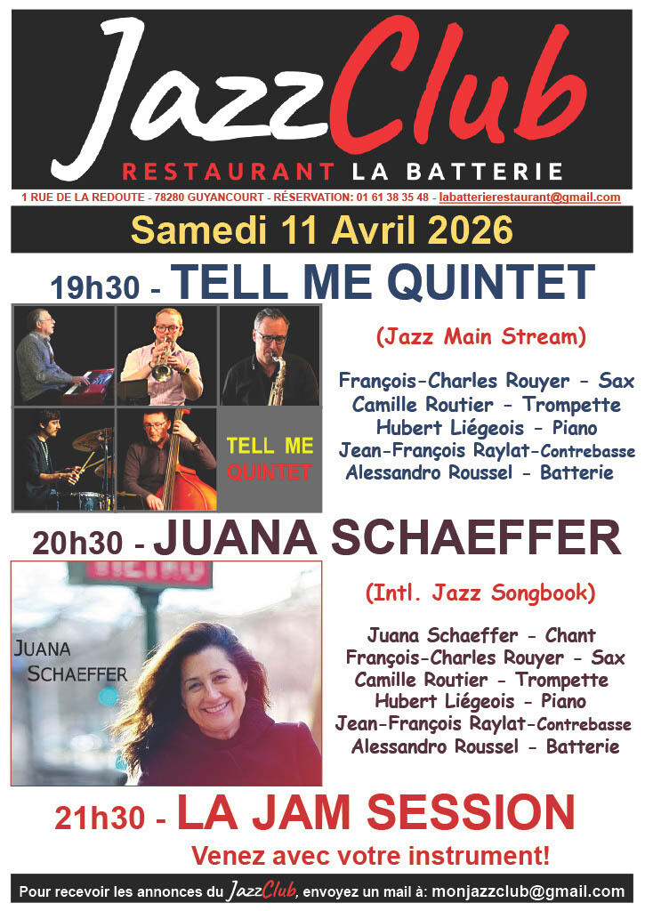 JazzClub du Restaurant La Batterie à Guyancourt - Samedi 11 avril 2026 - Début du concert à 19h30