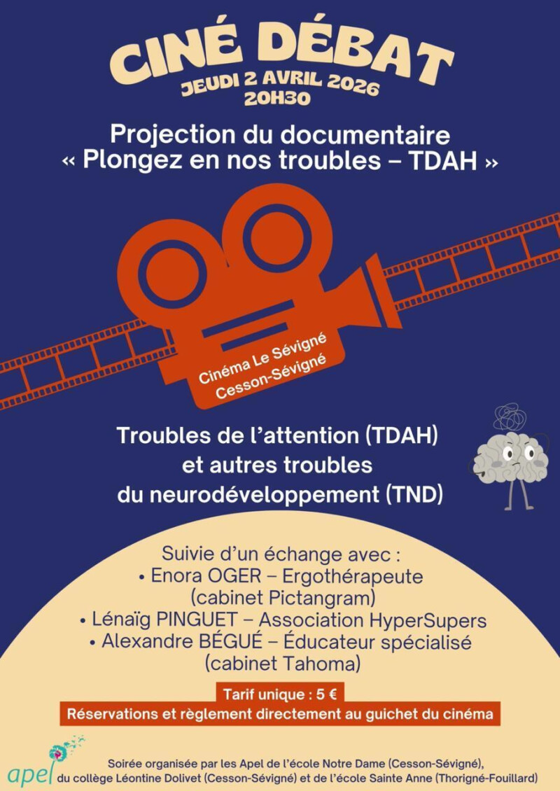 🎬 Ciné-débat 💬 - Troubles de l’attention (TDAH) et du neurodéveloppement (TND) - Jeudi 2 avril 2026