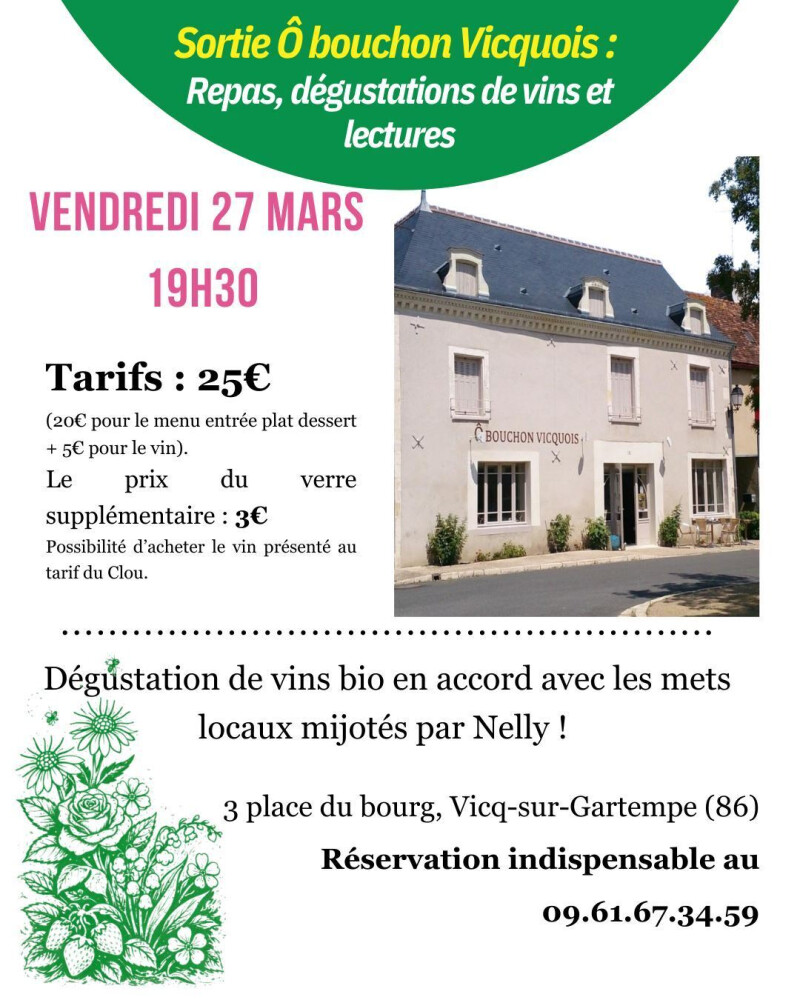 Sortie Ô bouchon vicquois : repas, dégustations et lectures