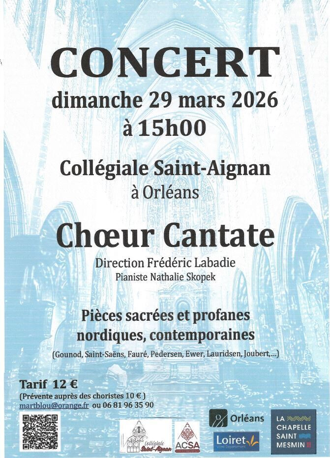 Concert Cantate dimanche 29 mars 15h00 St Aignan