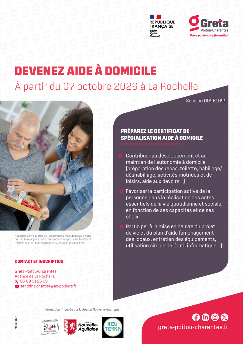Formation CS Aide à domicile à La Rochelle