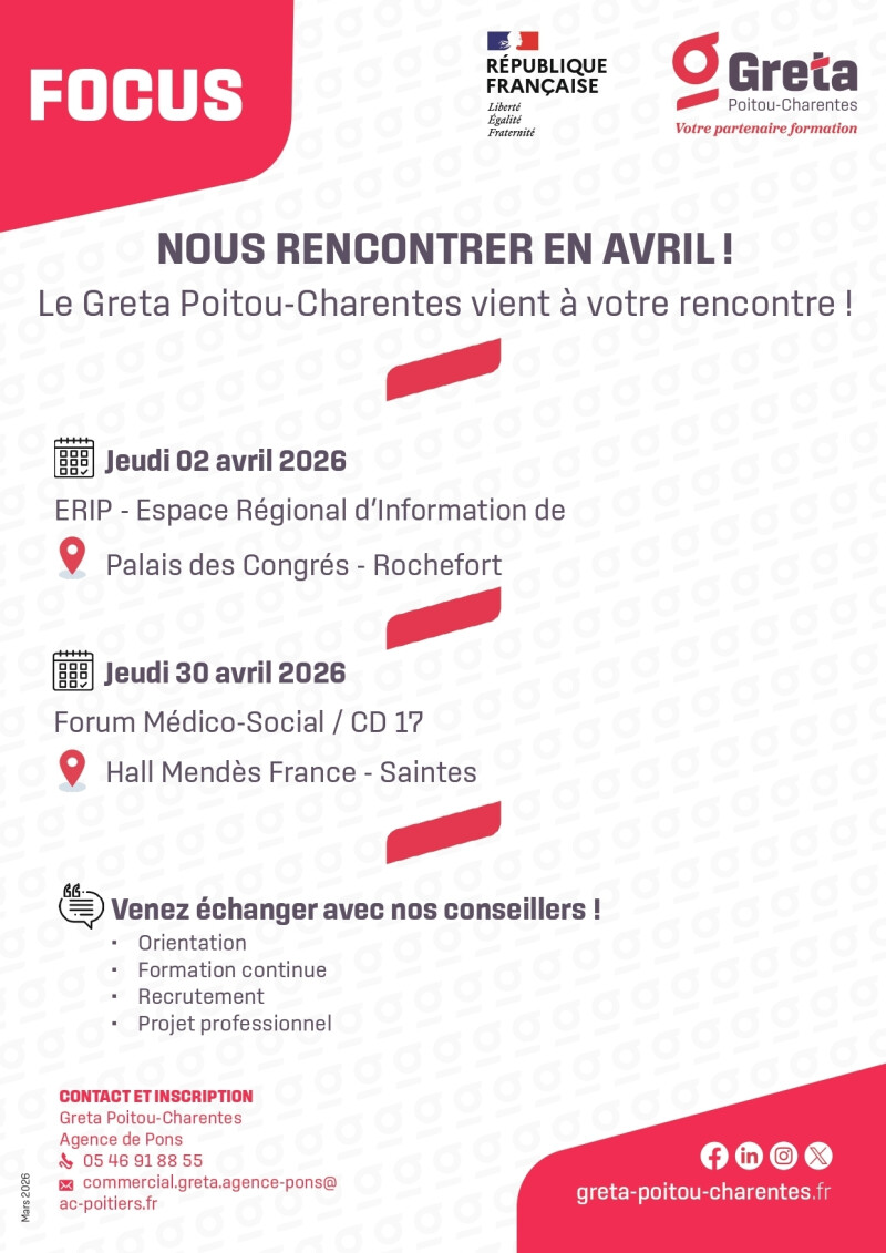 Découverte de nos prochaines formations, venez nous rencontrer en avril !