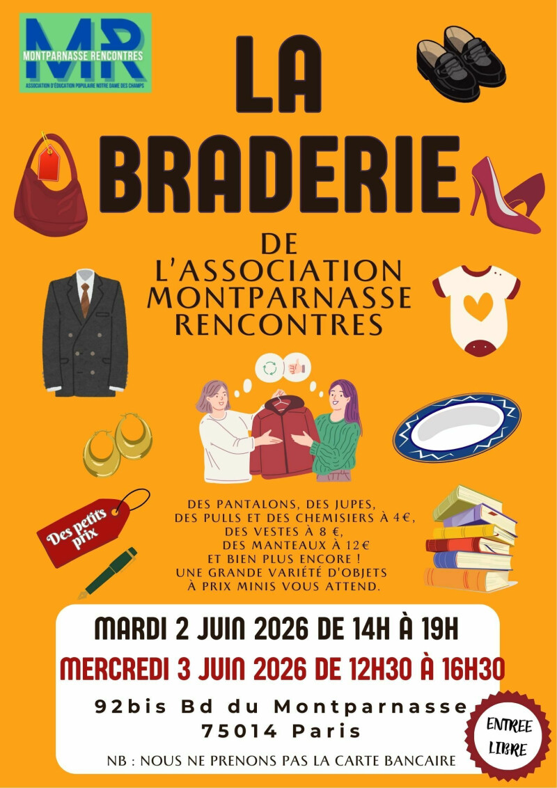 Braderie de l'Association Montparnasse Rencontres 2 et 3 juin 2026