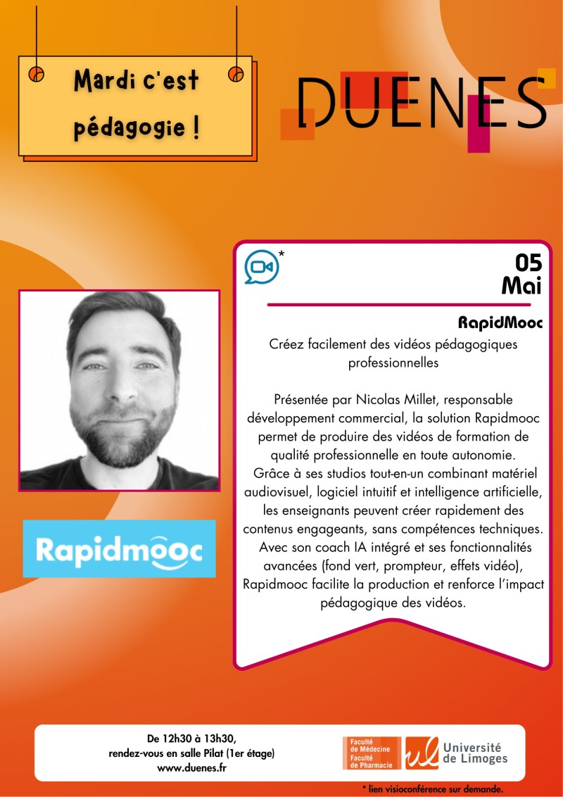 Mardi c'est pédagogie ! - « Créez des vidéos pédagogiques professionnelles simplement avec Rapidmooc »