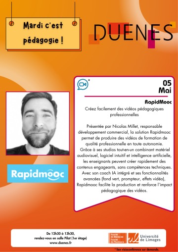 Mardi c'est pédagogie ! - « Créez des vidéos pédagogiques professionnelles simplement avec Rapidmooc »
