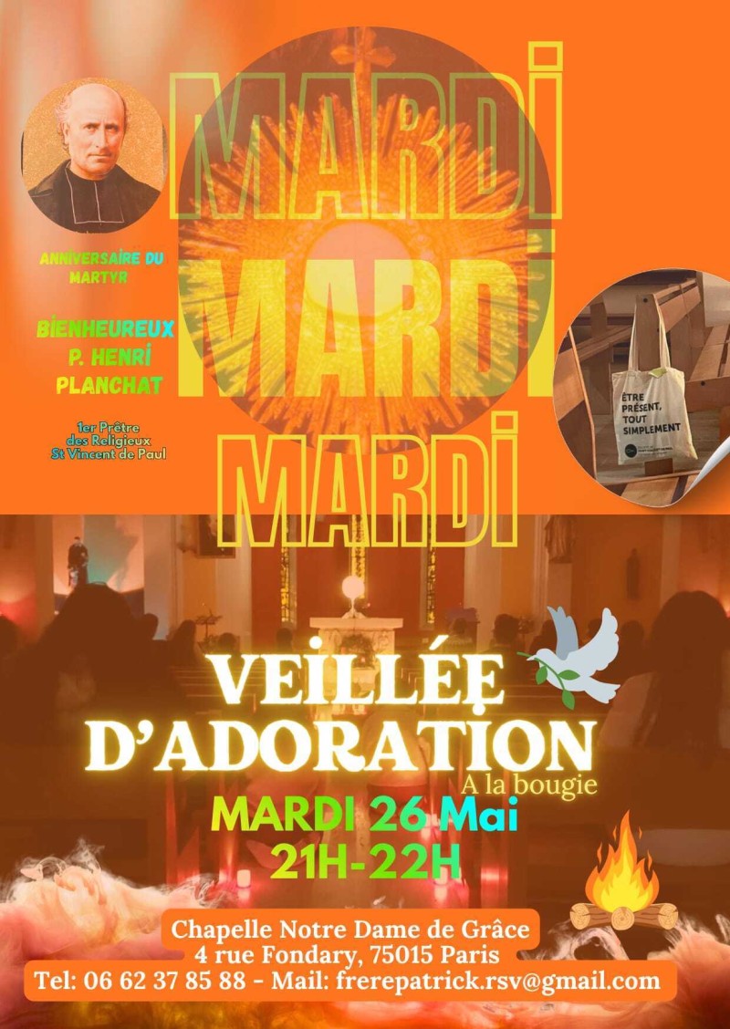 Veillée d'Adoration à la Bougie mardi 26 mai 2026 Chapelle Notre Dame de Grâce de Grenelle 75015