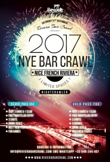 ??? New Year?s Eve Bar Crawl Party 2017 ? Reveillon 2017 Nice French Riviera ??? @ Villa Saint Exupery Beach