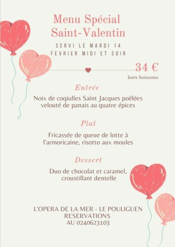 Menu Saint-Valentin à l'Opéra de la Mer