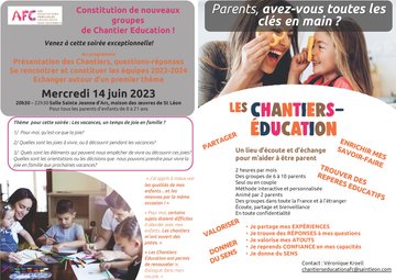 Constitution de nouveaux groupes de Chantier Education ! Mercredi 14 juin 2023