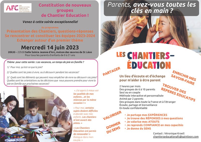 Constitution de nouveaux groupes de Chantier Education ! Mercredi 14 juin 2023