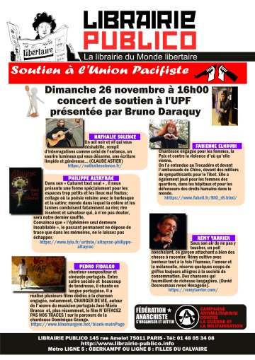 Dimanche 26 Novembre | 16H | Concert de Soutien à l’Union Pacifiste