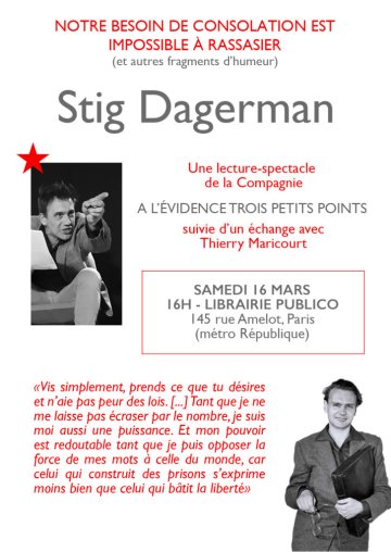» Le Rire caché de Stig Dagerman » de  Claude Le Manchec , Suivi d’une lecture-spectacle de textes de Dagerman : animé par Thierry Maricourt