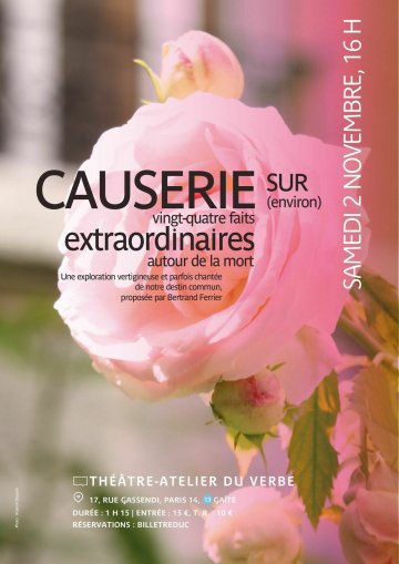 'Causeries extraordinaires autour de la Mort' le 2/11/2024 à l'Atelier du Verbe, Paris