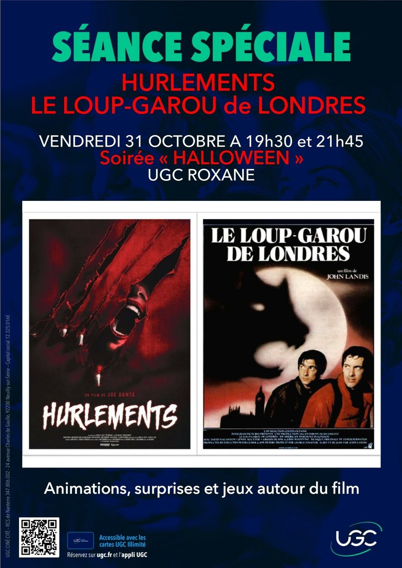 Soirée Halloween - Projections des films "Hurlements" et "Le loup-garou de Londres". Surprises et animations venez dans votre plus belle tenue !