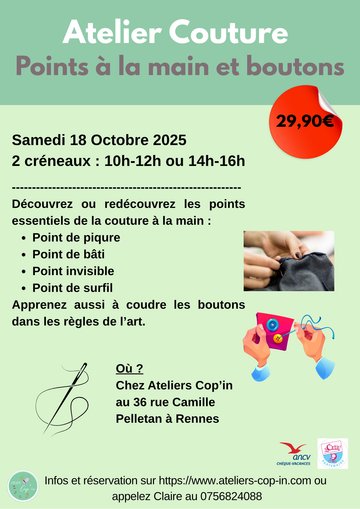 Atelier Apprentissage des points à la main et couture de bouton