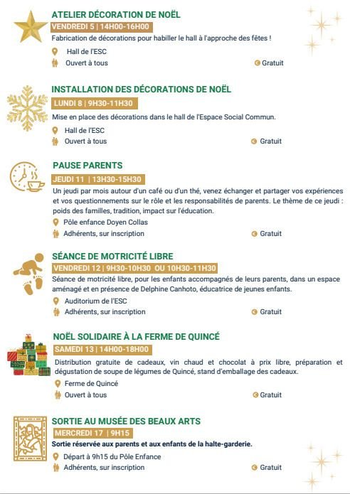 Centre Ker Yann activités du mois de décembre