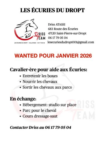 Recherche aide aux Ecuries