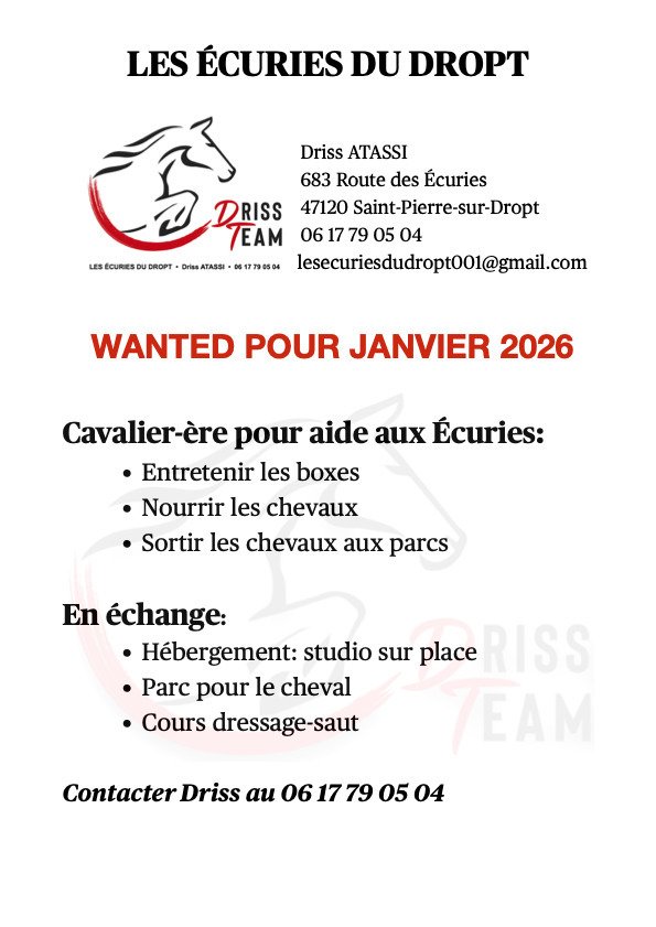 Recherche aide aux Ecuries