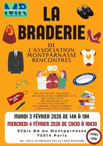 Braderie de l'Association MONTPARNASSE RENCONTRES - 3 et 4 février 2026
