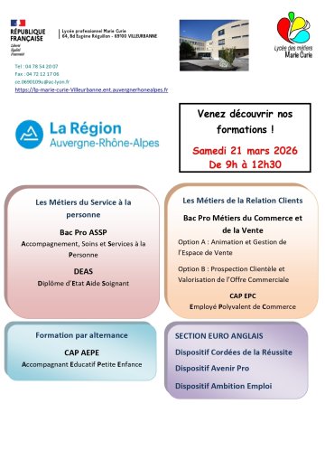 Journée Portes Ouvertes - Lycée professionnel Marie Curie