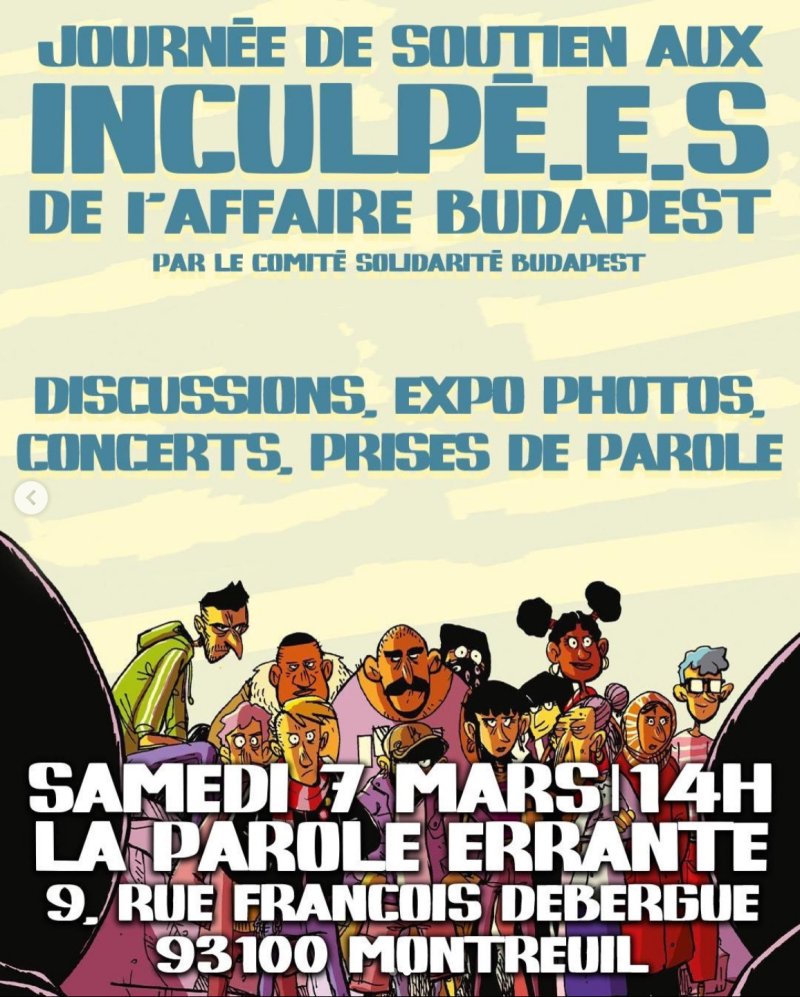 Journée de soutien aux inculpé•es de l'affaire Budapest