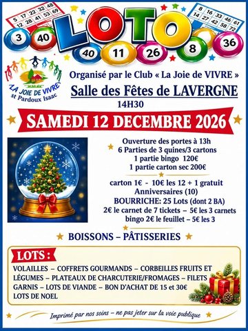 CHANGEMENT DE LIEU - Loto public du club "la Joie de Vivre"