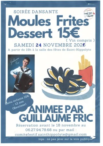 Soirée dansante "moules frites" animée par Guillaume Fric