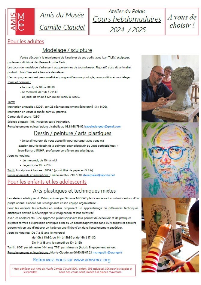 Cours hebdomadaire d'arts par "Les amis du Musée Camille Claudel" à Nogent-sur-Seine