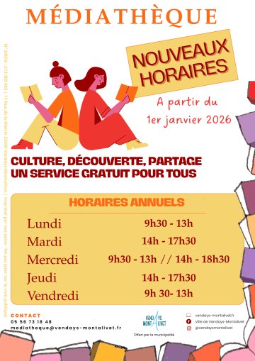 Médiathèque Vendays, Horaires 2026