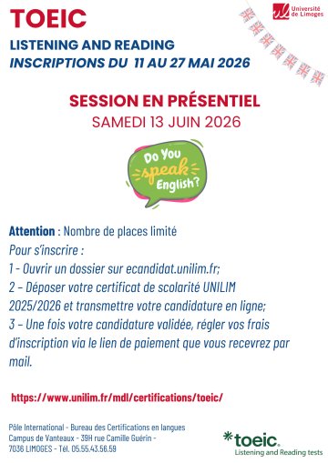 Inscription session TOEIC en présentiel