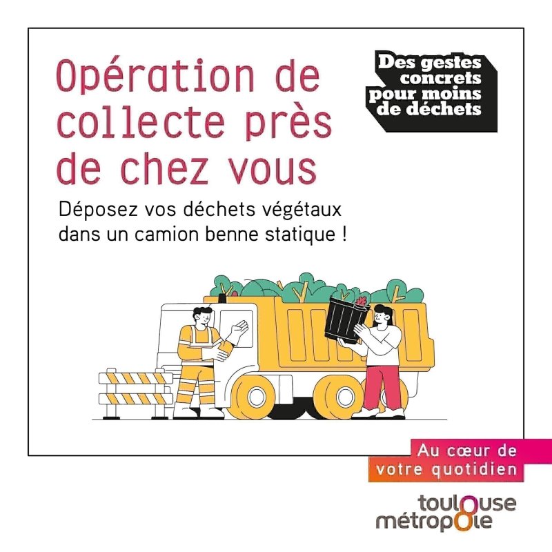 Collecte des déchets végétaux par camion benne statique