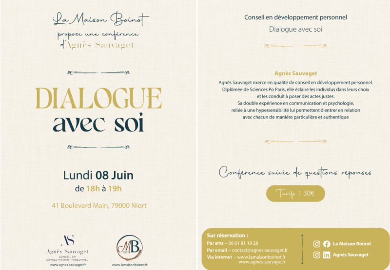 "Dialogue avec soi" avec Agnès Sauvaget à Niort