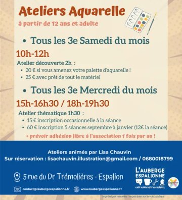 L'Auberge espalionne - Ateliers Aquarelle initiation et pratique libre