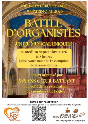 Battle d'organistes sur l'orgue Merklin-Schütze de 1864, de l'église Notre Dame de l'Assomption de Jassans-Riottier