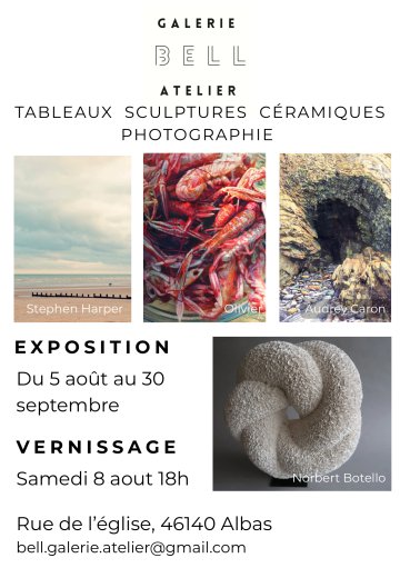Exposition tableaux, sculptures, céramique, photographie
