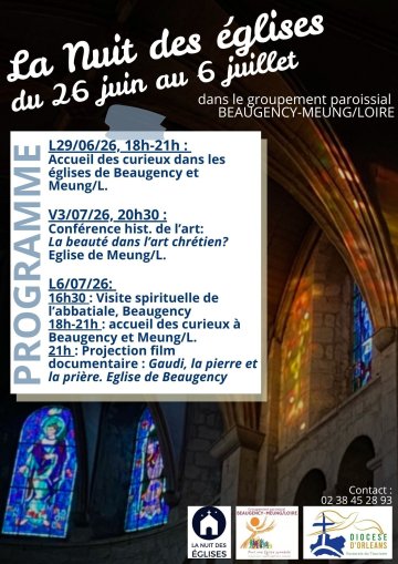4e édition Nuit des églises à Beaugency-Meung/Loire (45) : conférence, accueil des curieux, projection film, visite spirituelle