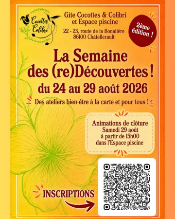 Animations de clôture de La Semaine des (re)Découvertes ! Samedi 29 août à partir de 15h00 📍Espace piscine de Cocottes & Colibri