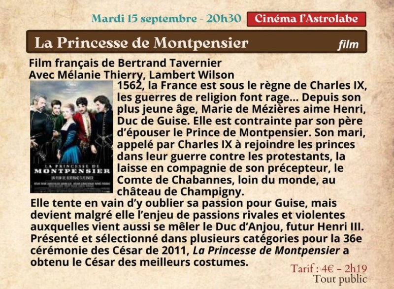 Festival Re-naissance à Figeac : ciné rencontre, la Princesse de Montpensier
