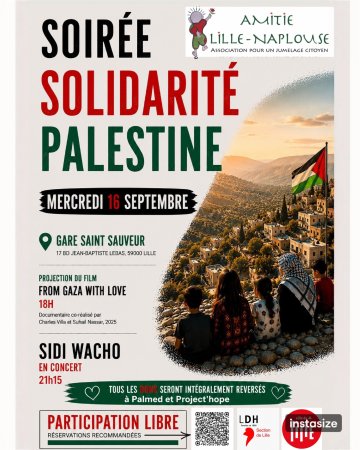SOIRÉE de SOLIDARITÉ avec la PALESTINE : cinéma, concert