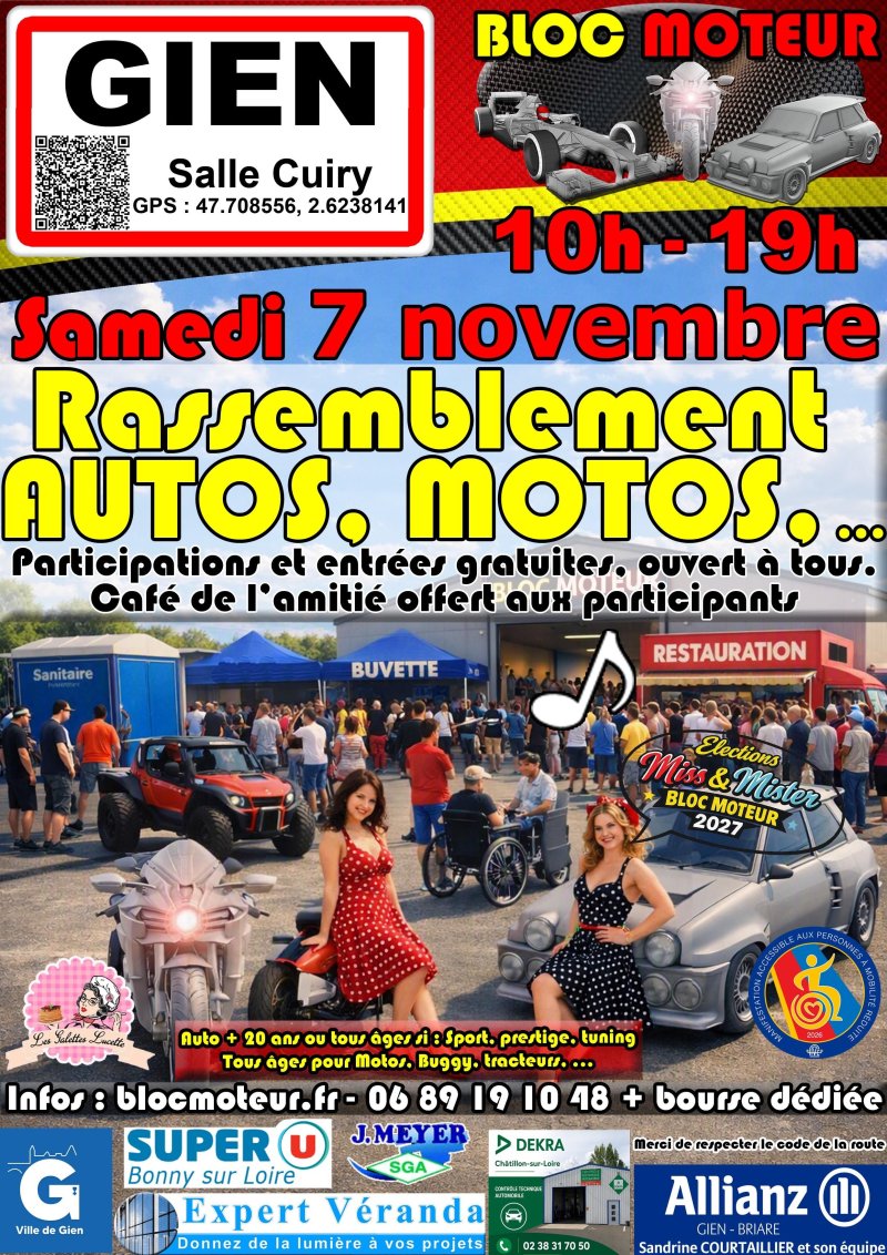 Samedi 7 novembre, RASSEMBLEMENT (autos, motos, buggy, …) - Gien