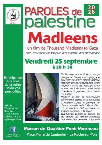 Projection du film "MADLEENS" de la campagne “Thousand Madleens to Gaza“